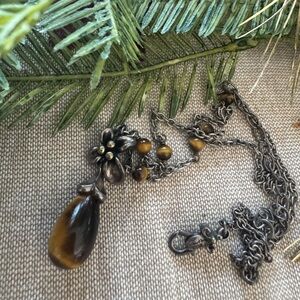 Vintage Ann King tiger eye silver 925/18k gold necklace.